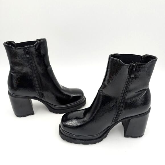 Top Woda West Lug Sole Platform Bootie Side Zip Women's Black Size US6.5 EU37 - Picture 5 of 13